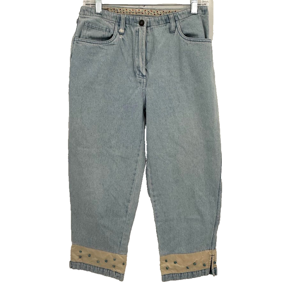 Christopher & Banks Cropped Jeans Womens 4 Blue Denim Embellished Hem Y2K Capri